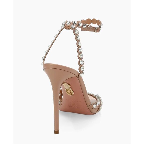 Aquazzura Tequila Crystal-Embellished Leather Sandals in Powder Pink EU40 $1525 - Picture 3 of 15